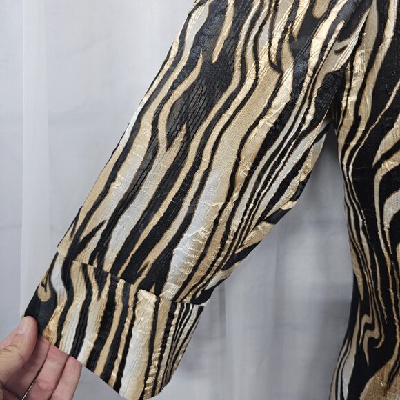 Alex Evenings Tiger Striped Jacket Evening Formal Satin Retro M - Picture 2 of 9